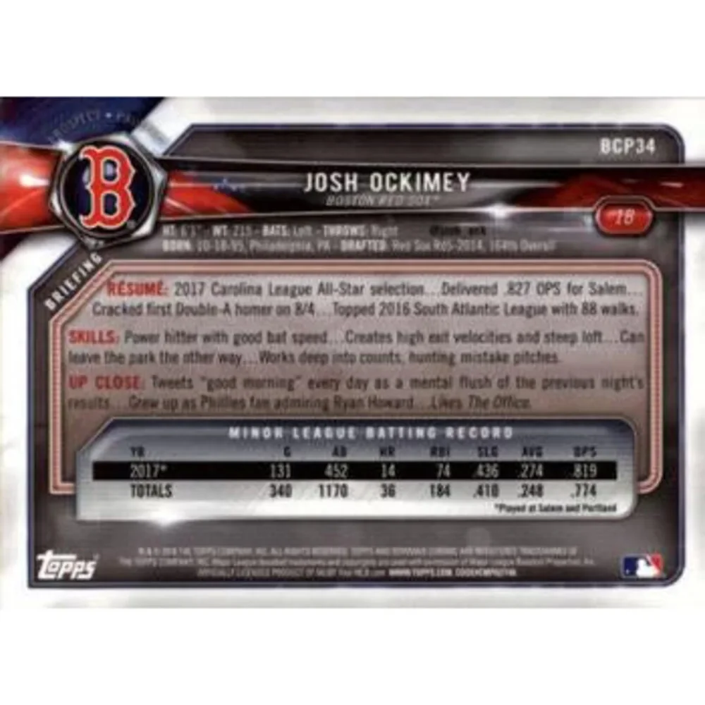 2018 Bowman Chrome Prospects Josh Ockimey BCP34 Boston Red Sox